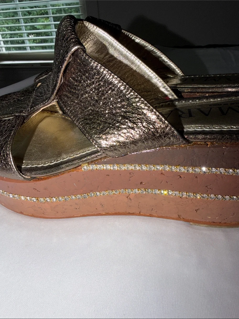 Metallic Bronze Wedge Sandals - Women's Comfortable Slip-On